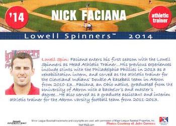 2014 Grandstand Lowell Spinners #NNO Nick Faciana Back