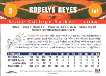 2014 Grandstand State College Spikes #NNO Robelys Reyes Back