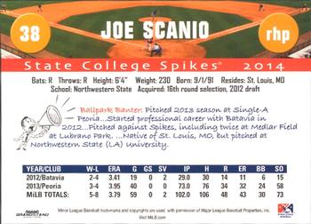 2014 Grandstand State College Spikes #NNO Joe Scanio Back
