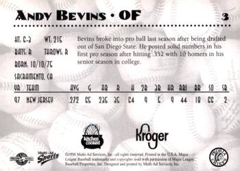 1998 Multi-Ad Peoria Chiefs SGA #3 Andy Bevins Back