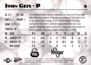 1998 Multi-Ad Peoria Chiefs SGA #8 John Geis Back