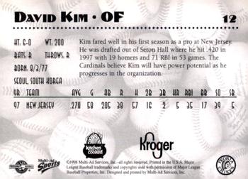1998 Multi-Ad Peoria Chiefs SGA #12 David Kim Back