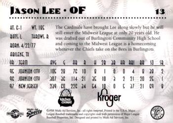 1998 Multi-Ad Peoria Chiefs SGA #13 Jason Lee Back