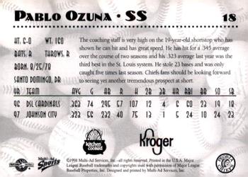 1998 Multi-Ad Peoria Chiefs SGA #18 Pablo Ozuna Back