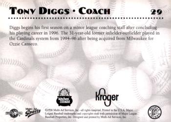 1998 Multi-Ad Peoria Chiefs SGA #29 Tony Diggs Back
