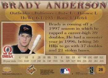 1998 Pacific Omega - Red #28 Brady Anderson Back