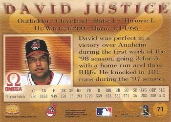 1998 Pacific Omega - Red #71 David Justice Back