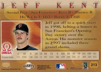 1998 Pacific Omega - Red #213 Jeff Kent Back