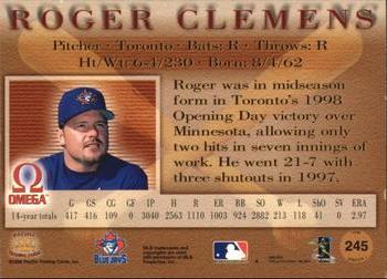 1998 Pacific Omega - Red #245 Roger Clemens Back