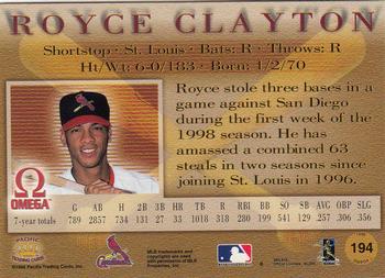 1998 Pacific Omega - Red #194 Royce Clayton Back