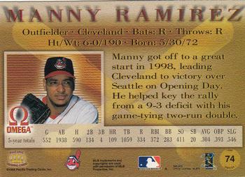 1998 Pacific Omega - Red #74 Manny Ramirez Back