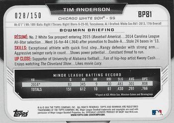 2015 Bowman - Prospects Blue #BP81 Tim Anderson Back