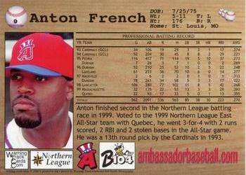 2000 Warning Track Allentown Ambassadors #9 Anton French Back