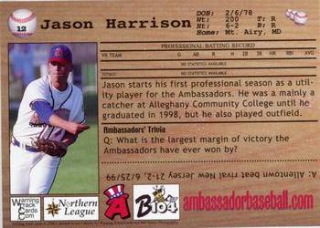 2000 Warning Track Allentown Ambassadors #12 Jason Harrison Back