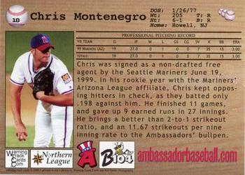 2000 Warning Track Allentown Ambassadors #18 Chris Montenegro Back