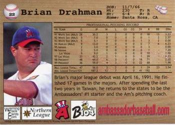 2000 Warning Track Allentown Ambassadors #22 Brian Drahman Back