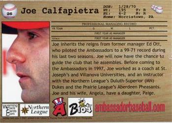 2000 Warning Track Allentown Ambassadors #26 Joe Calfapietra Back