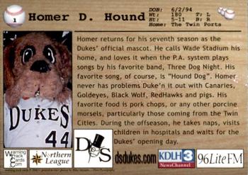 2000 Warning Track Duluth-Superior Dukes #1 Homer D. Hound Back