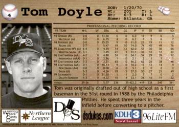 2000 Warning Track Duluth-Superior Dukes #4 Tom Doyle Back