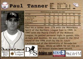 2000 Warning Track Duluth-Superior Dukes #10 Paul Tanner Back