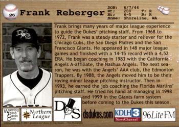 2000 Warning Track Duluth-Superior Dukes #25 Frank Reberger Back
