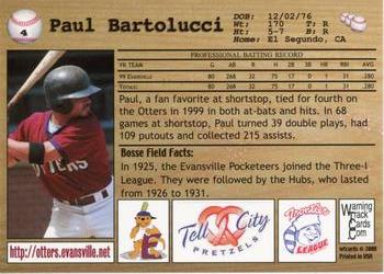 2000 Warning Track Evansville Otters #4 Paul Bartolucci Back