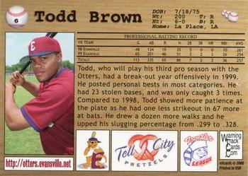 2000 Warning Track Evansville Otters #6 Todd Brown Back