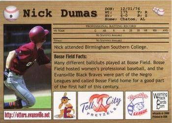 2000 Warning Track Evansville Otters #9 Nick Dumas Back