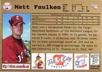 2000 Warning Track Evansville Otters #14 Matt Faulken Back