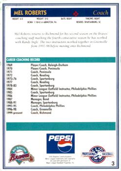 2000 Blueline Q-Cards Richmond Braves #3 Mel Roberts Back