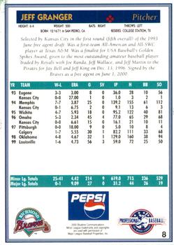 2000 Blueline Q-Cards Richmond Braves #8 Jeff Granger Back