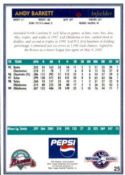 2000 Blueline Q-Cards Richmond Braves #25 Andy Barkett Back