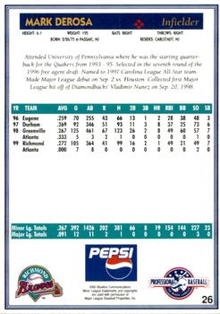 2000 Blueline Q-Cards Richmond Braves #26 Mark DeRosa Back