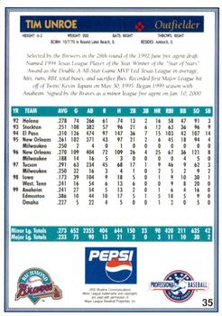2000 Blueline Q-Cards Richmond Braves #35 Tim Unroe Back