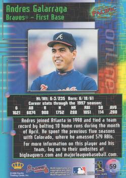 1998 Pacific Online - Red #59 Andres Galarraga Back