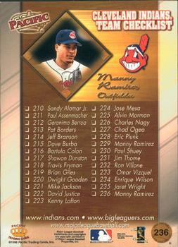 1998 Pacific Online - Red #236 Manny Ramirez Back