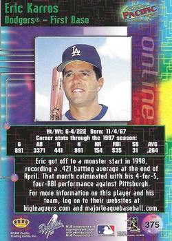 1998 Pacific Online - Red #375 Eric Karros Back