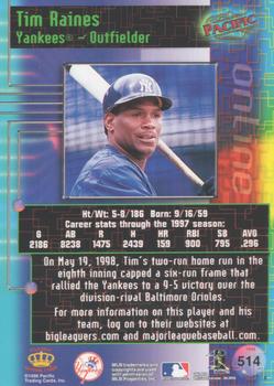 1998 Pacific Online - Red #514 Tim Raines Back