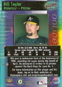 1998 Pacific Online - Red #547 Bill Taylor Back