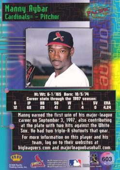 1998 Pacific Online - Red #603 Manny Aybar Back