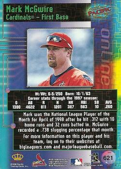 1998 Pacific Online - Red #621 Mark McGwire Back