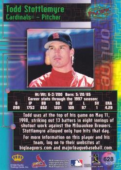1998 Pacific Online - Red #628 Todd Stottlemyre Back