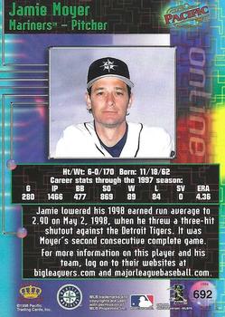 1998 Pacific Online - Red #692 Jamie Moyer Back