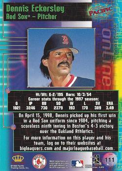 1998 Pacific Online - Web Cards #111 Dennis Eckersley Back