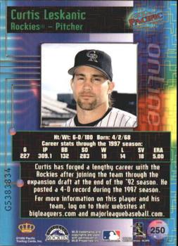 1998 Pacific Online - Web Cards #250 Curtis Leskanic Back