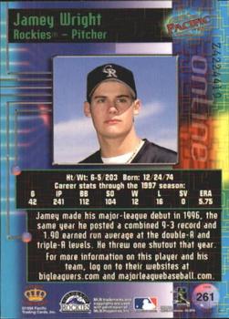 1998 Pacific Online - Web Cards #261 Jamey Wright Back