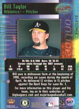 1998 Pacific Online - Web Cards #547 Bill Taylor Back