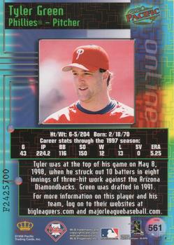 1998 Pacific Online - Web Cards #561 Tyler Green Back