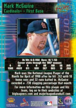 1998 Pacific Online - Web Cards #621 Mark McGwire Back