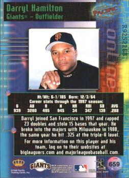 1998 Pacific Online - Web Cards #659 Darryl Hamilton Back